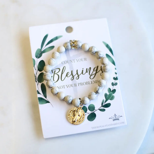Count Your Blessings White Marble Bracelet 7"