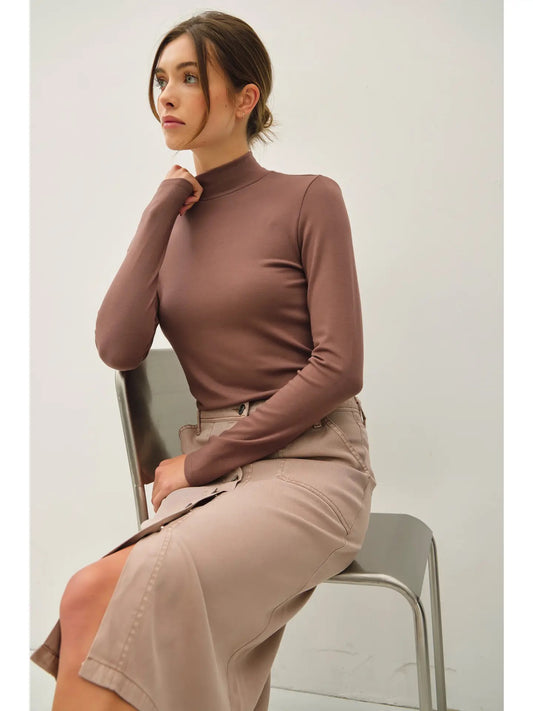 Brown Turtleneck Knit Top