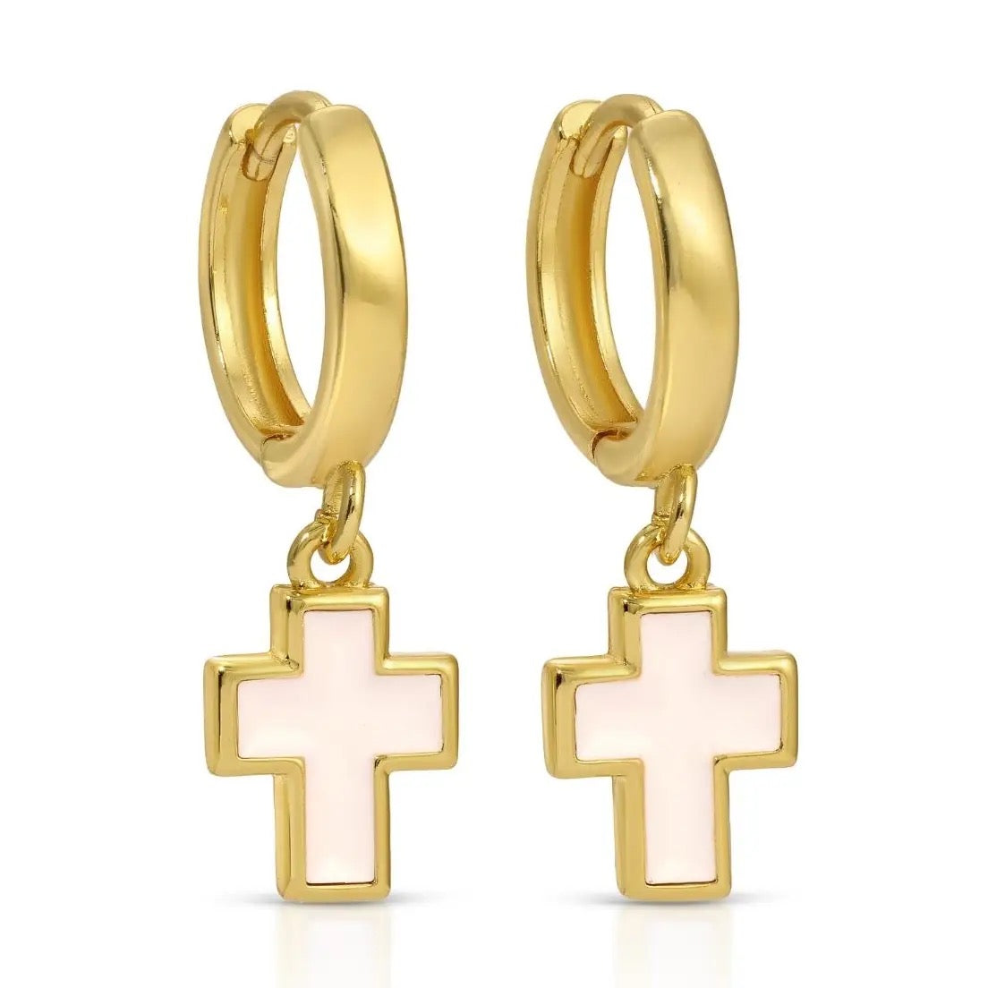 Enamel Cross Drop Huggie Earrings