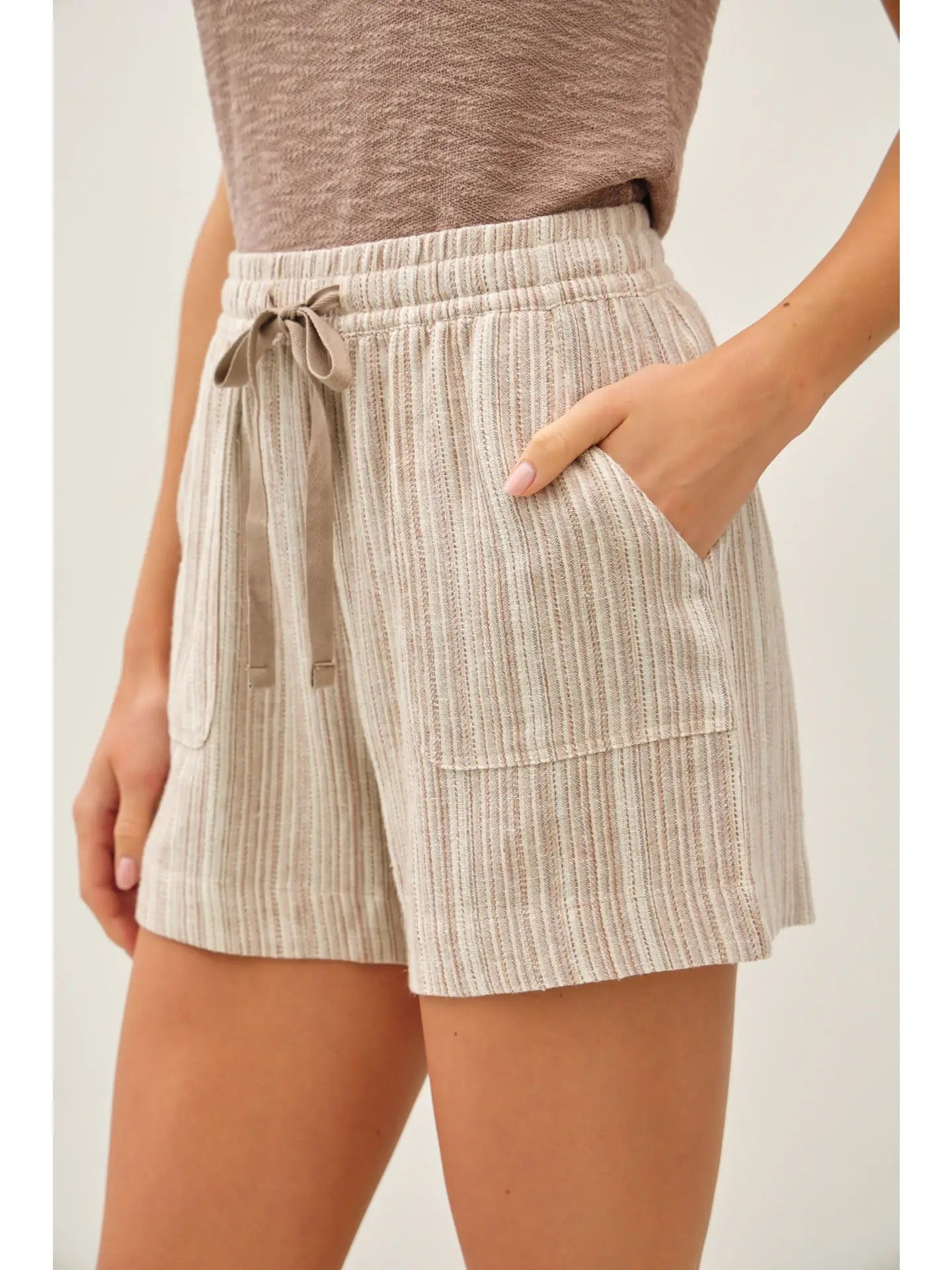 Linen Textured Striped Shorts