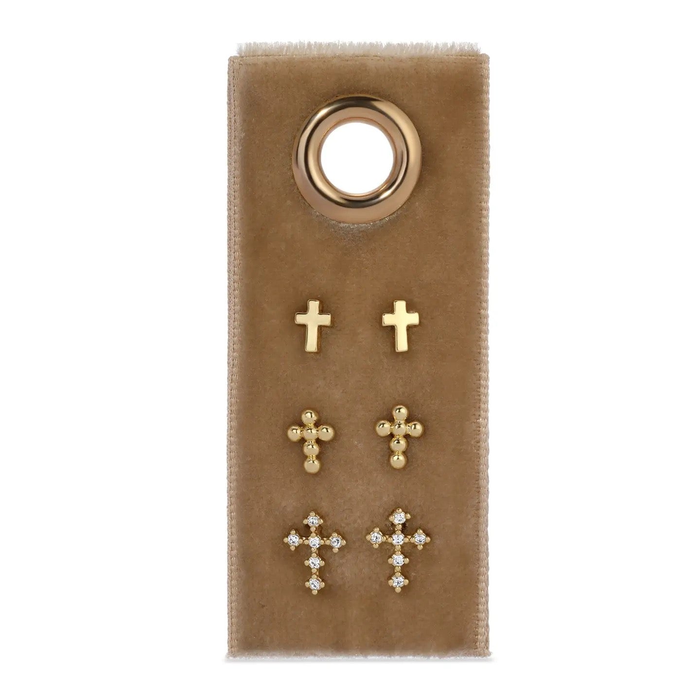 Splendid Iris Velvet Cross 3 Stud Earring Sets