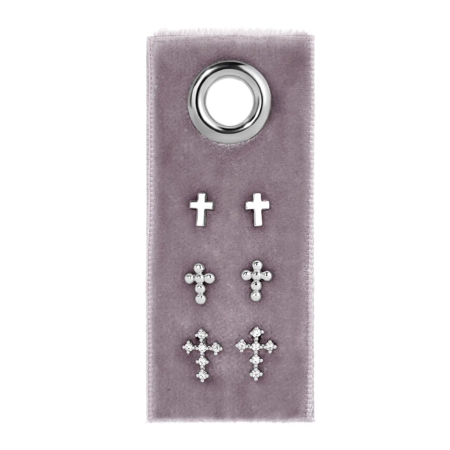 Splendid Iris Velvet Cross 3 Stud Earring Sets