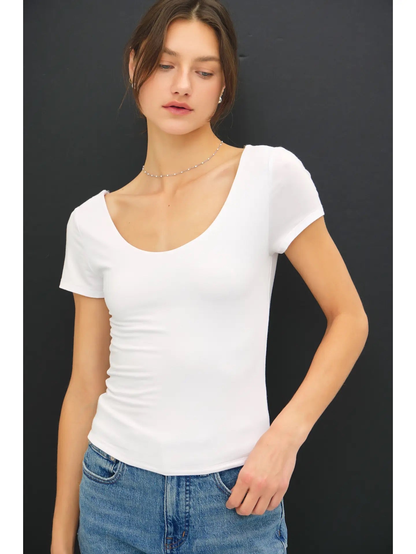 Double Lined Scoop Neck Cap Sleeve Tee