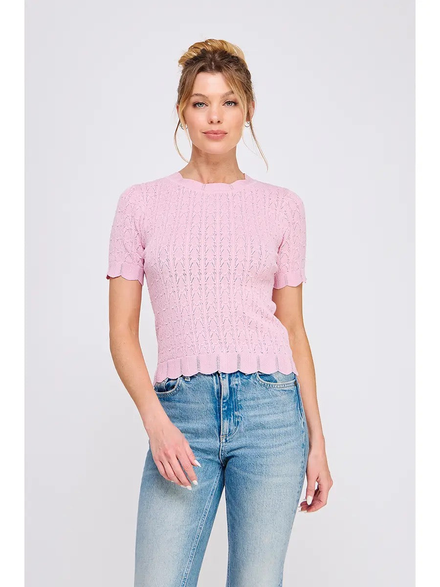Pointelle Knit Top with Scalloped Hem