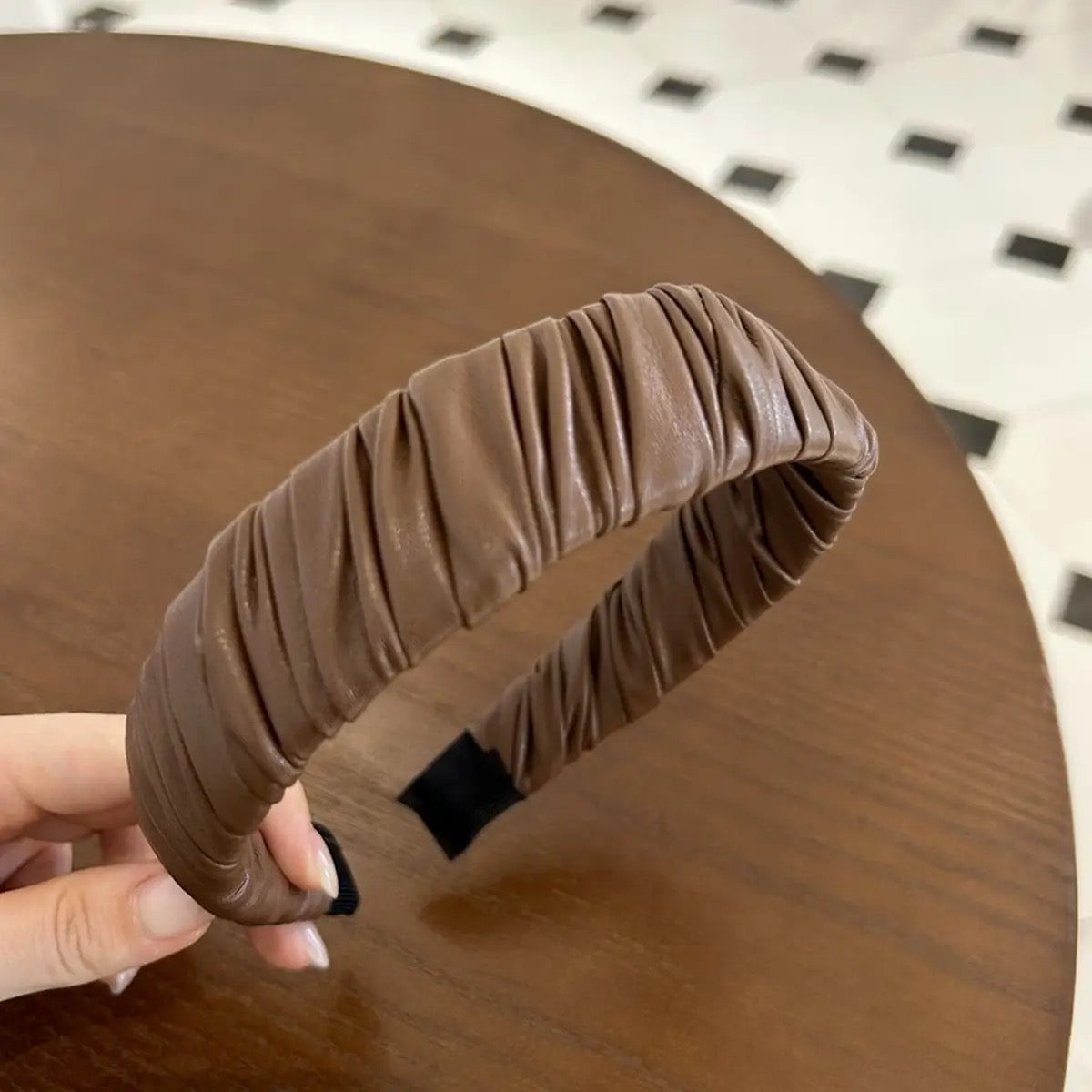 Retro Pleated Faux Leather Headband