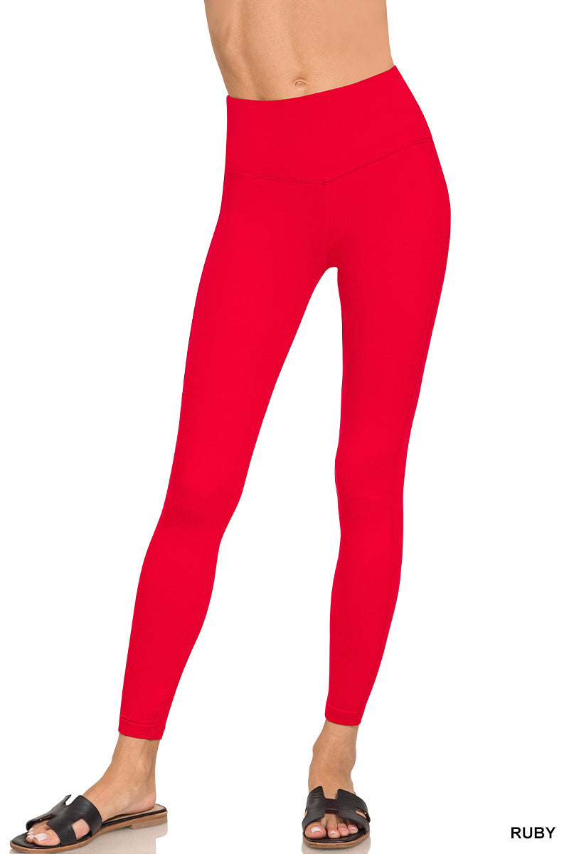 Brushed Microfiber Full Length Leggings-Red