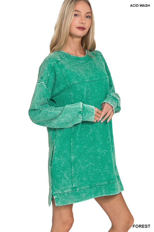 French Terry Acid Wash Dress w/ Pockets