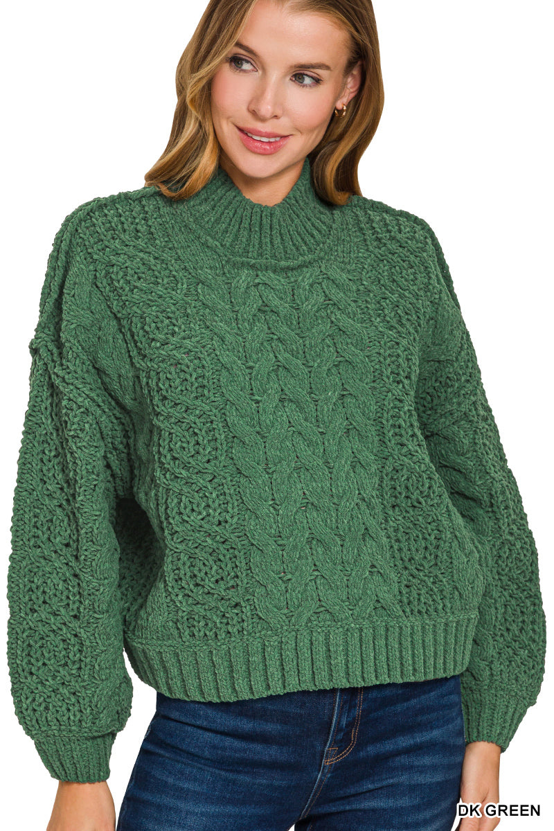 Dark Green Cable Knit Sweater