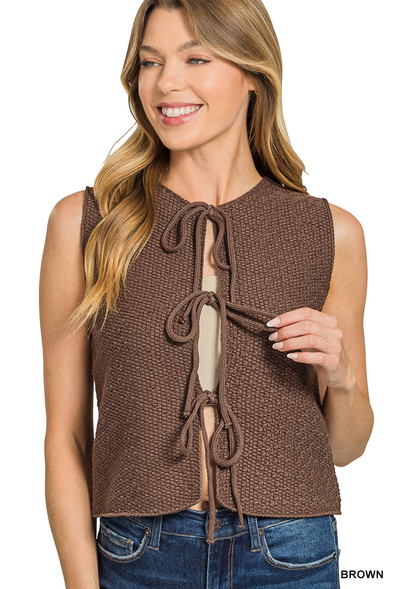 Brown Tie Front Sweater Vest