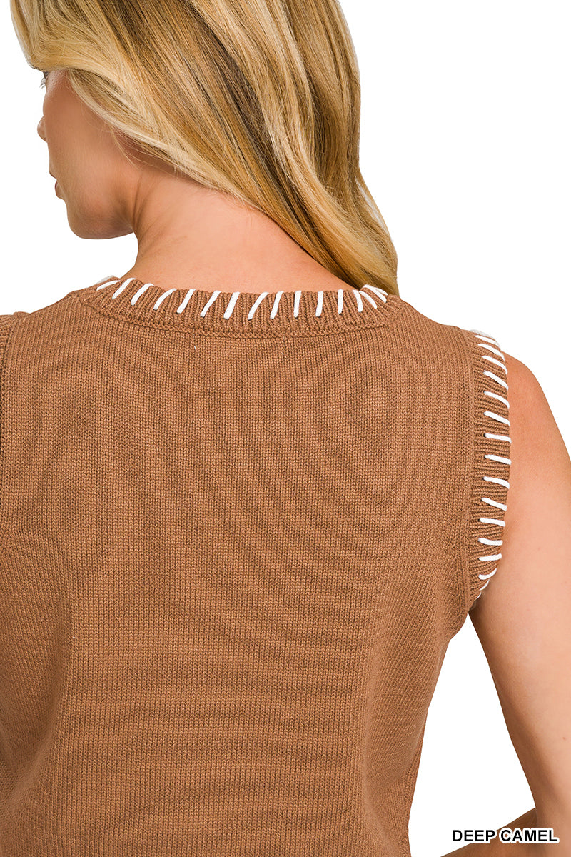 Camel Stitch Detail Cropped Knit Top