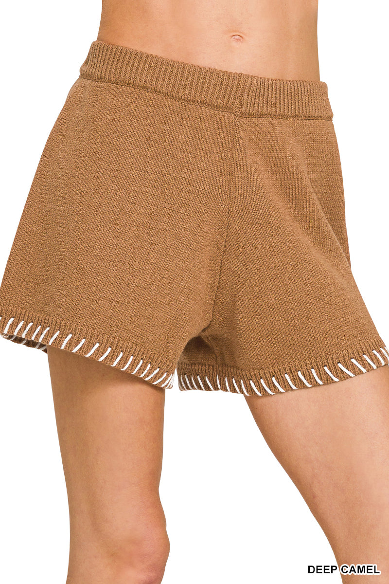 Camel Stitch Detailed Knit Shorts