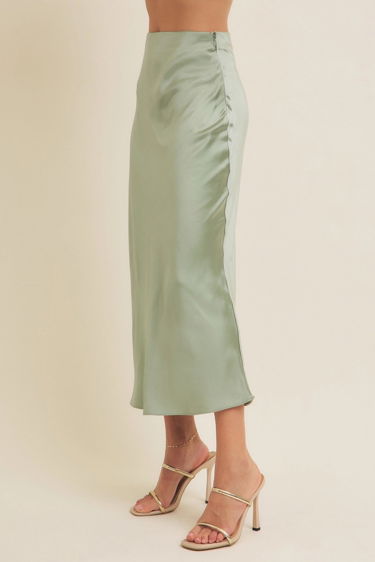 Sage Silky Satin Maxi Skirt