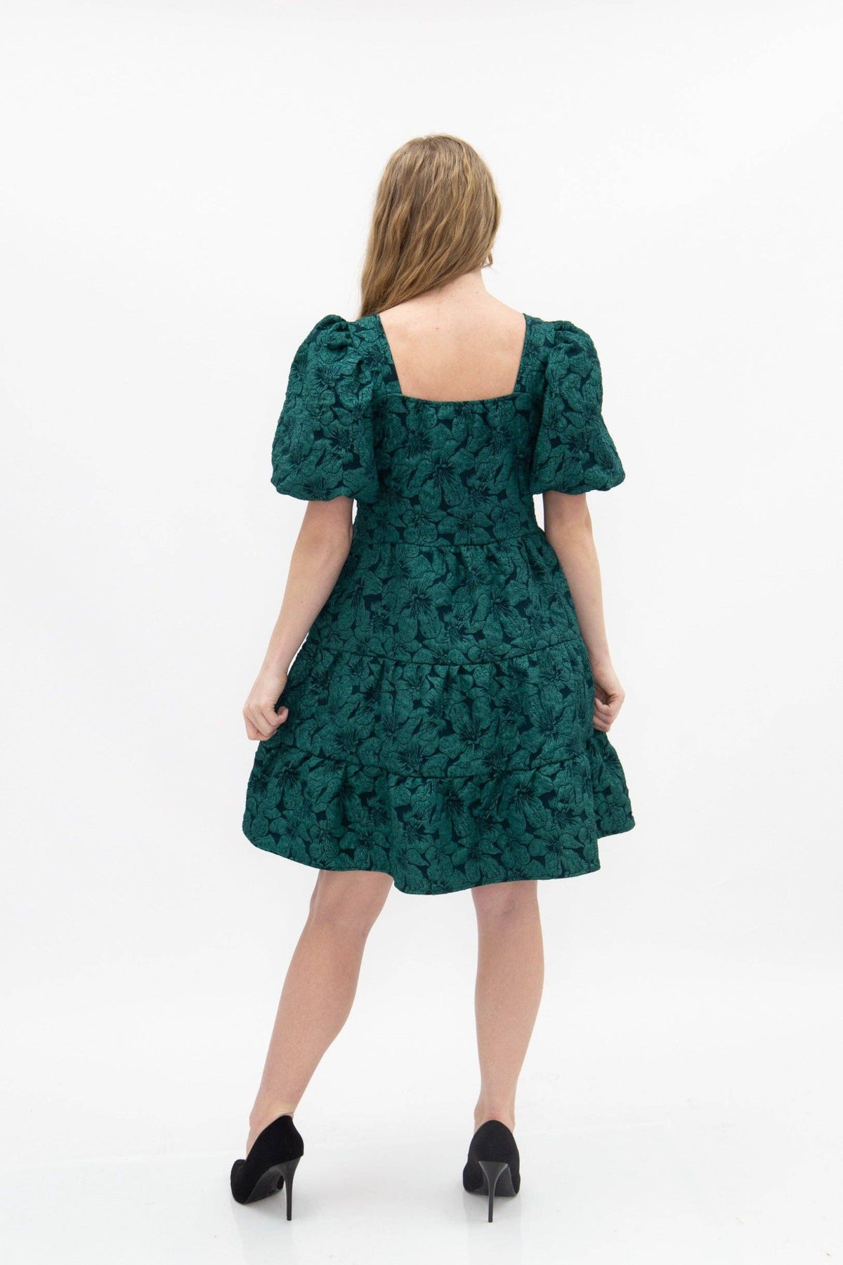 Dolly Doll Jacquard Dres In Forest Green