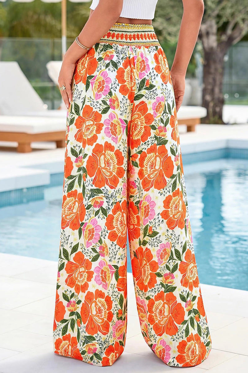 Floral Wide-Leg Casual Pants