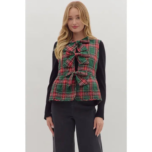 Green Plaid Quilted Vest