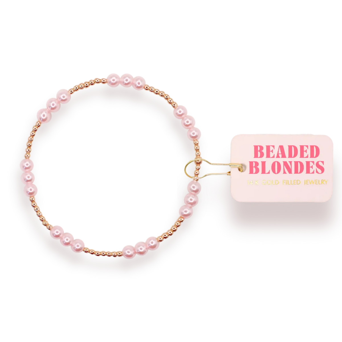 Beaded Blondes Pink Ily Bracelet in Gold