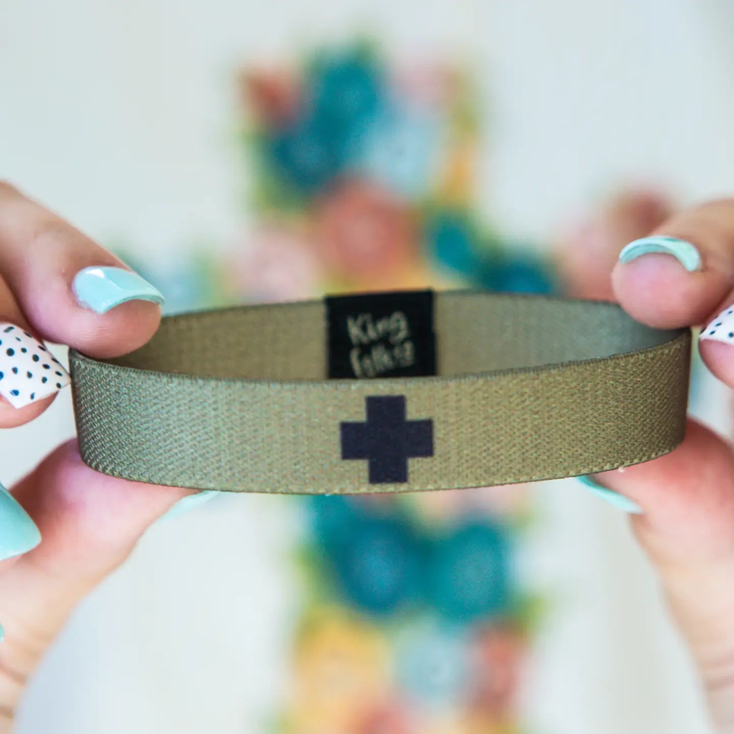 Olive with Black Cross Stretch Bracelet