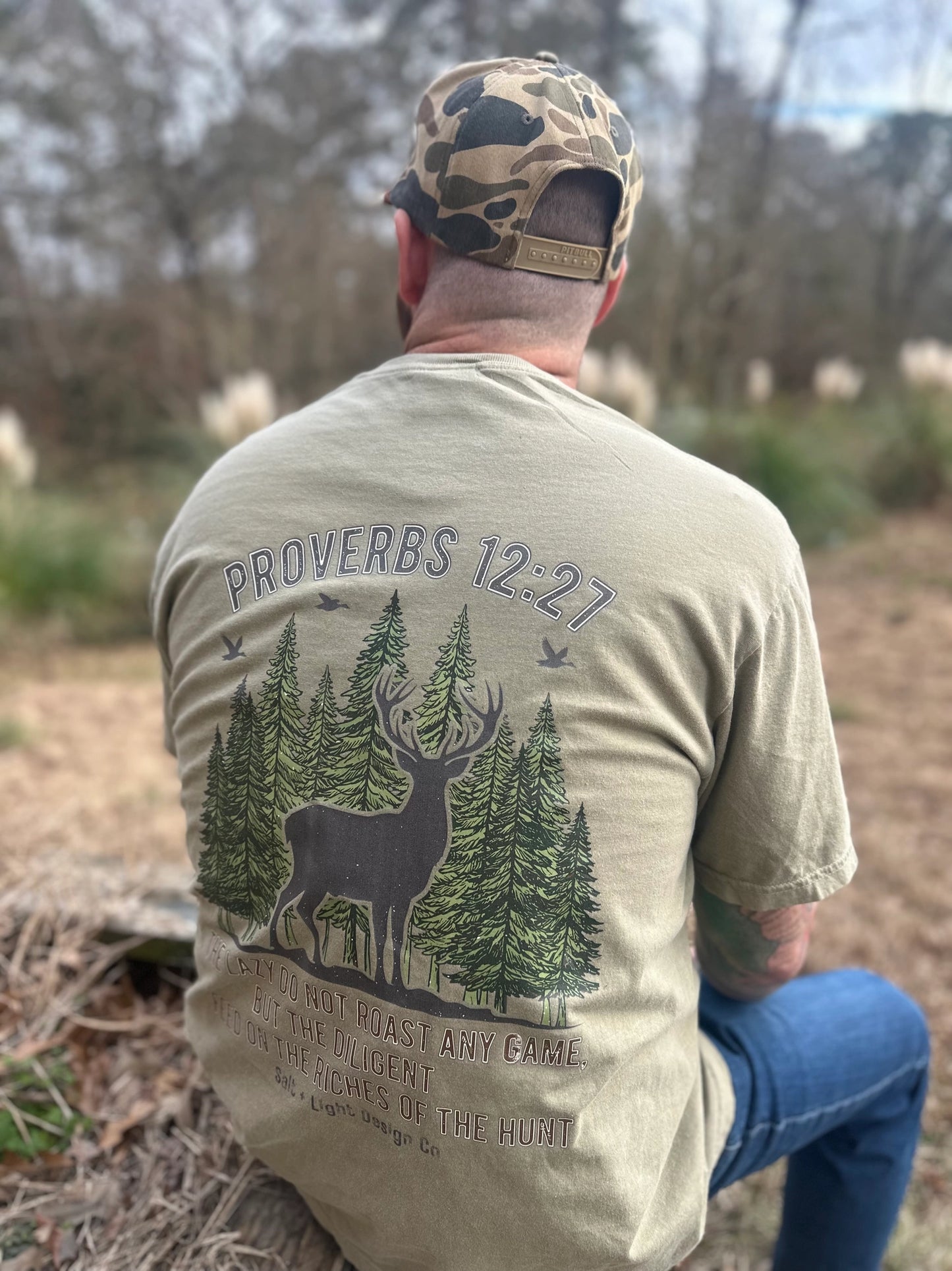 Proverbs 12:27 Christian T-Shirt – Hunting & Outdoors Faith Tee