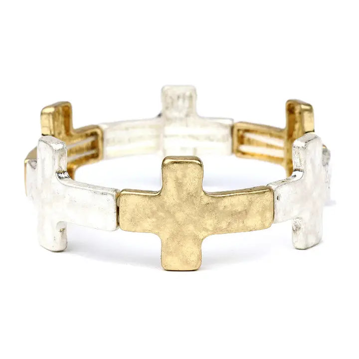Gold & Silver Cross Stretch Bracelet