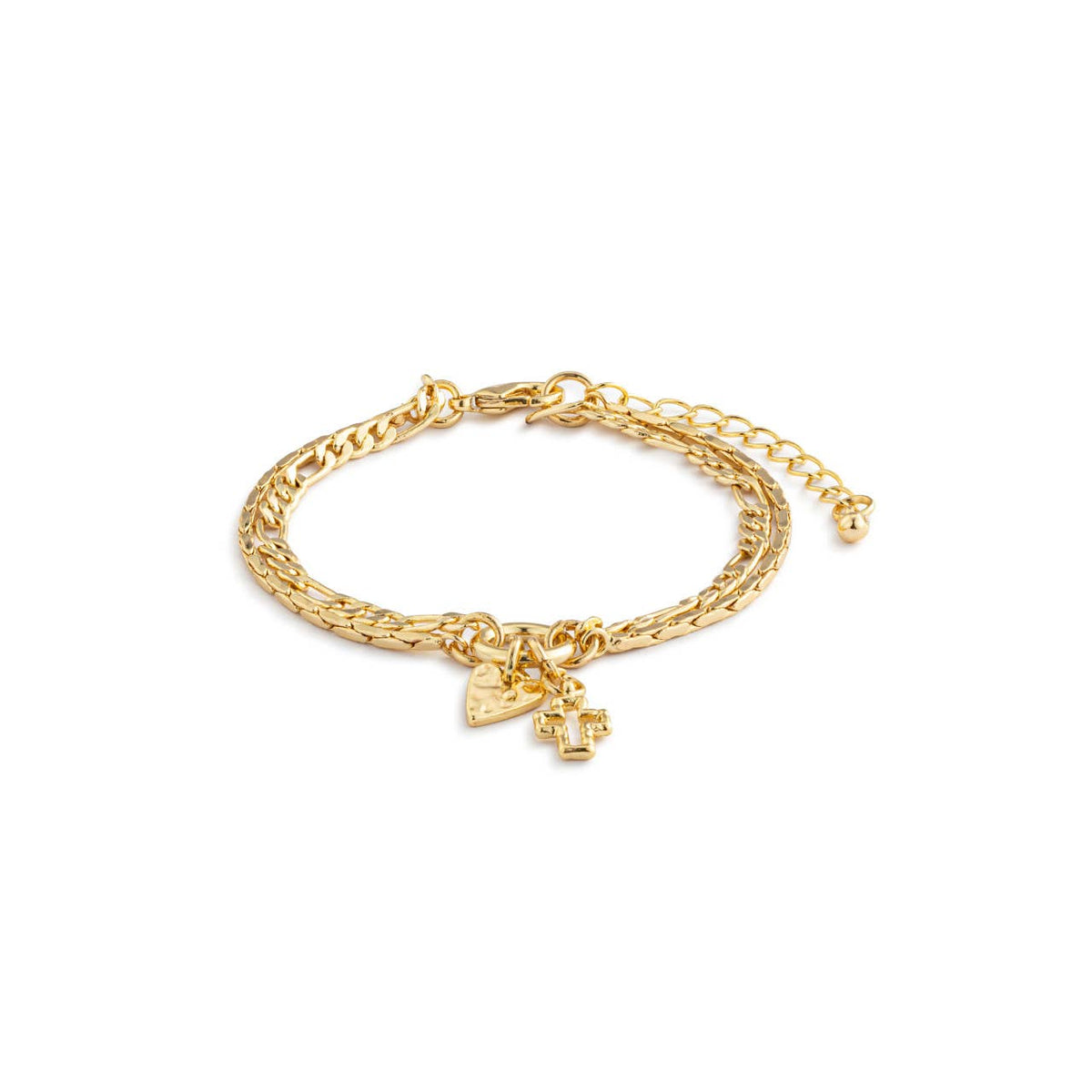 Heart + Cross Gold Charm Layered Bracelet - 6.5in