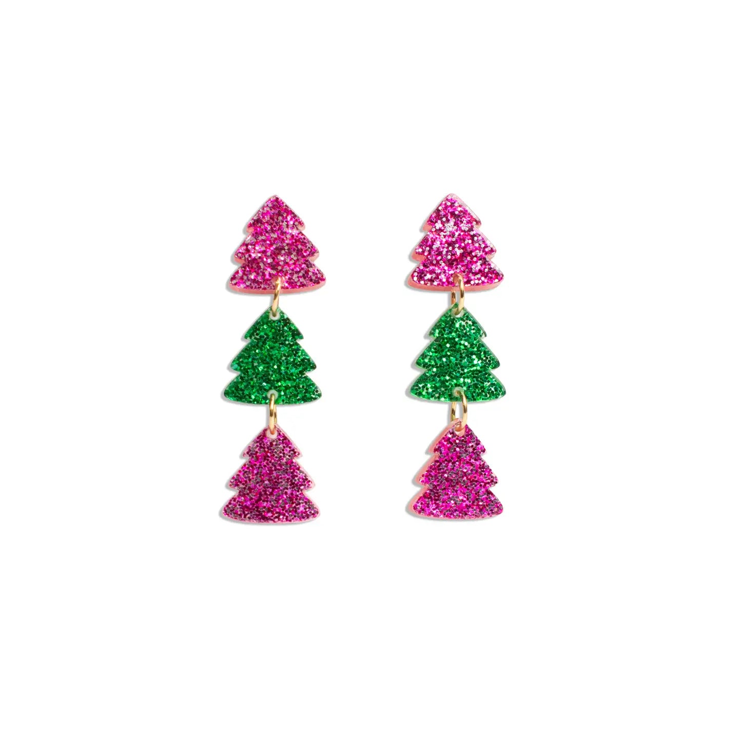 Festive Trees Earring Green/Pink 2"