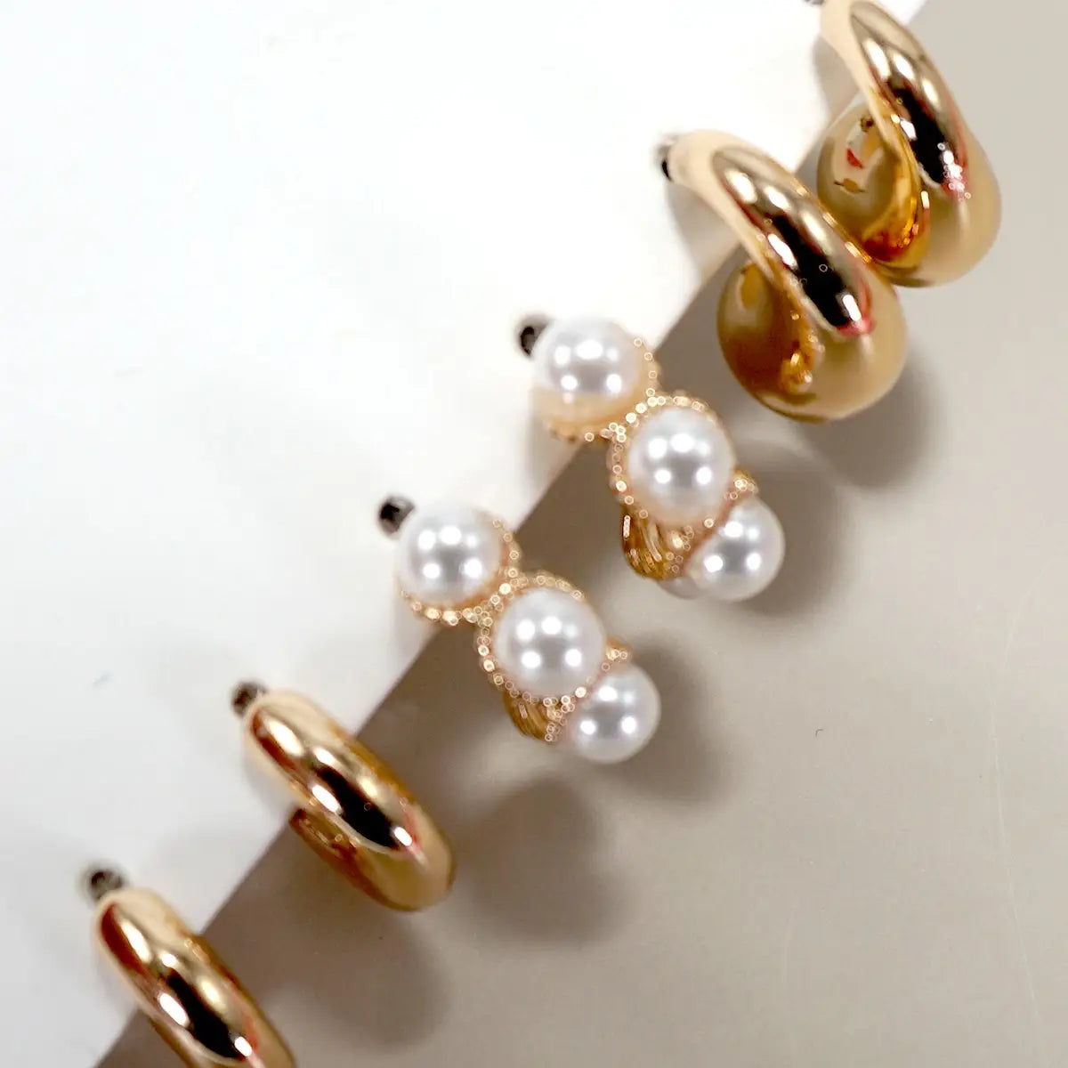 Gold and Pearl Huggie Hoop Trio Earring Set