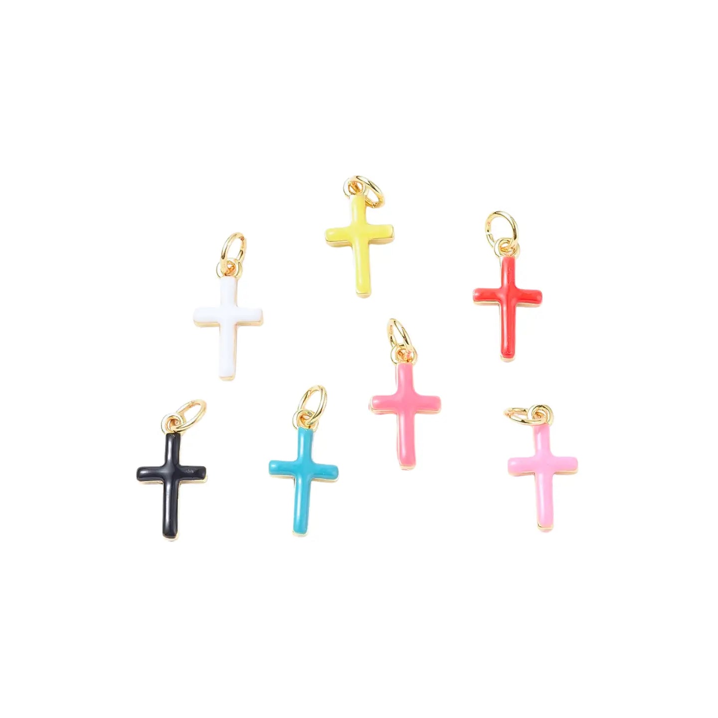 Gold Enamel Cross Charm - Assorted Colors