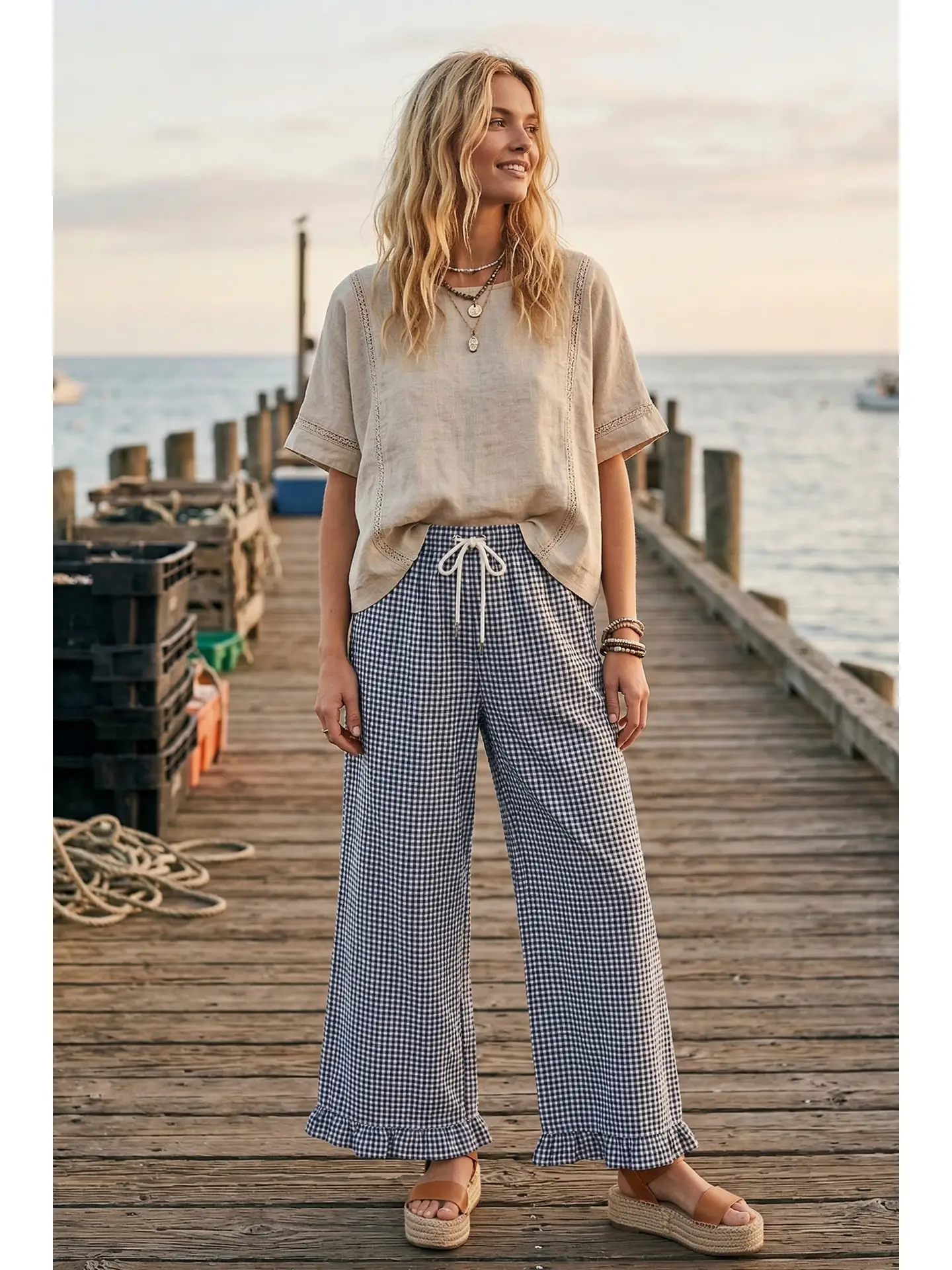 Checkered Gingham Fully Lined Pants