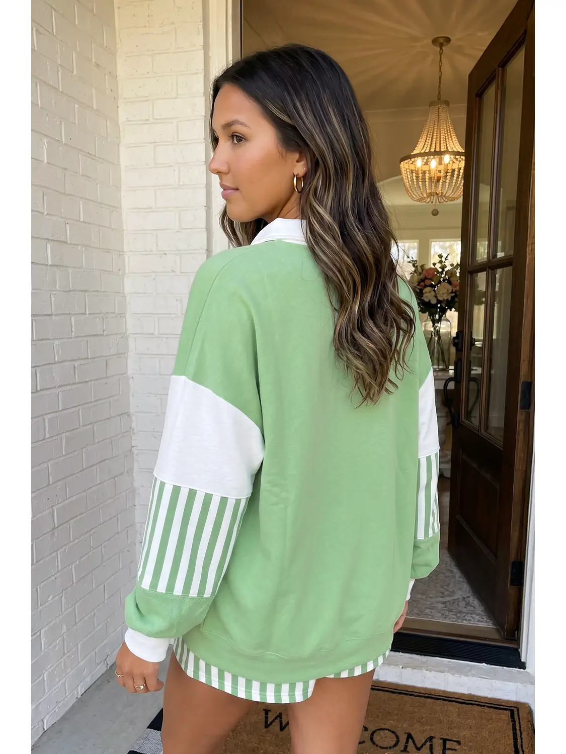 Sage Striped Colorblock Drawstring Lounge Set