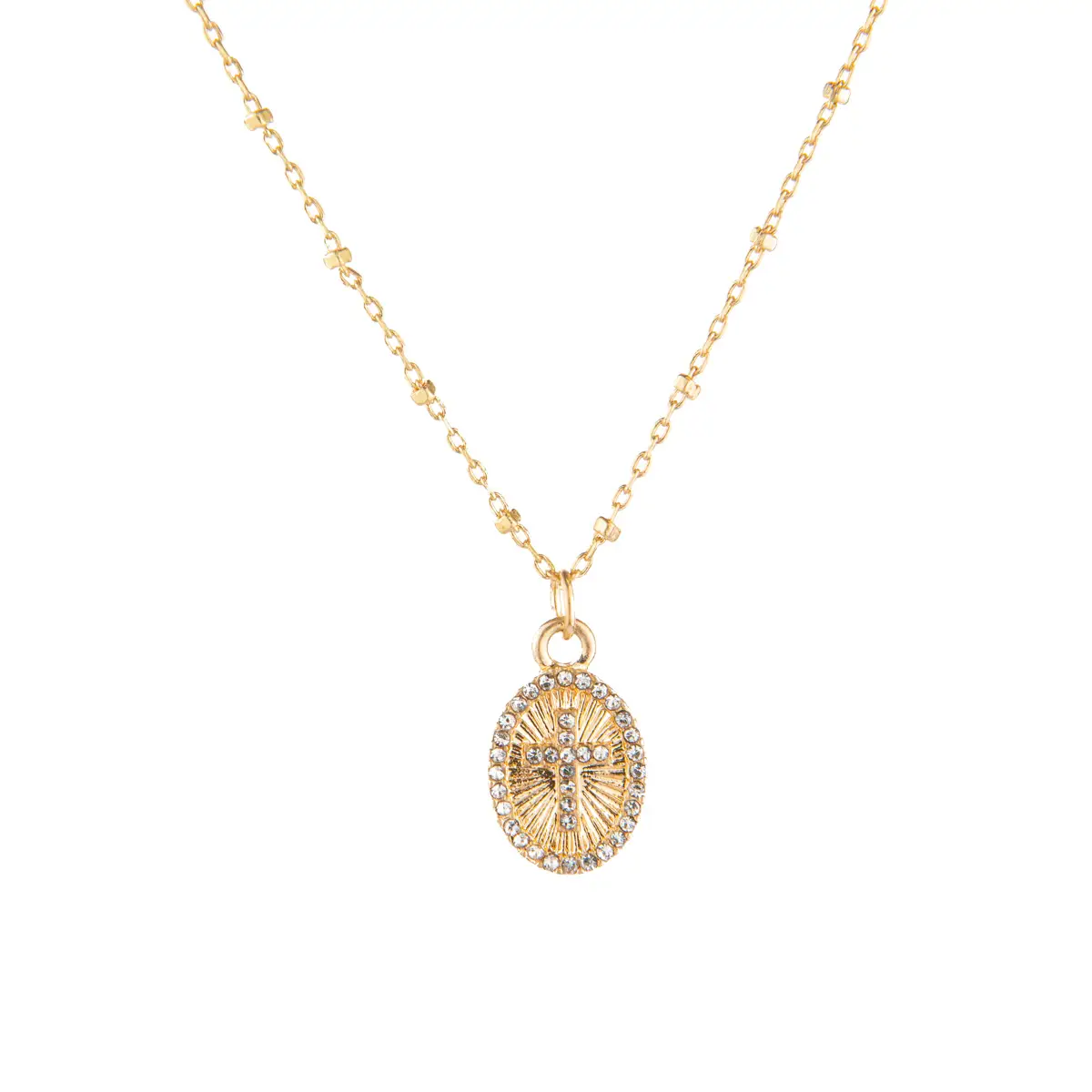 Cross Medallion Necklace Gold 16"