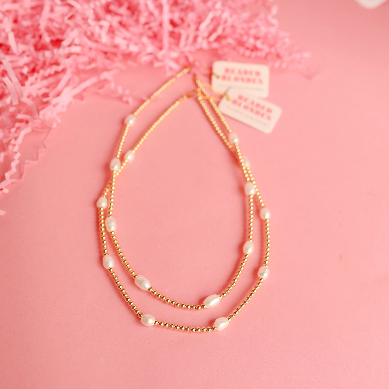 Beaded Blondes Pearl Poppi Necklace in Gold