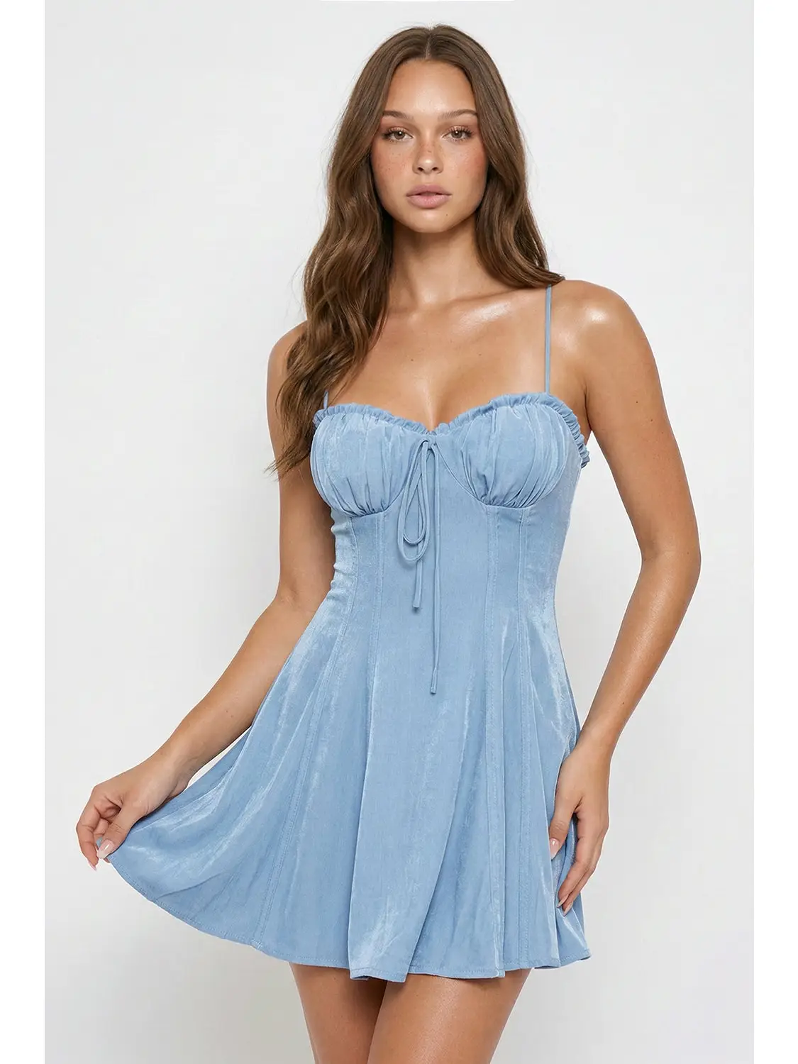 Ruched Sweetheart Denim Mini Dress