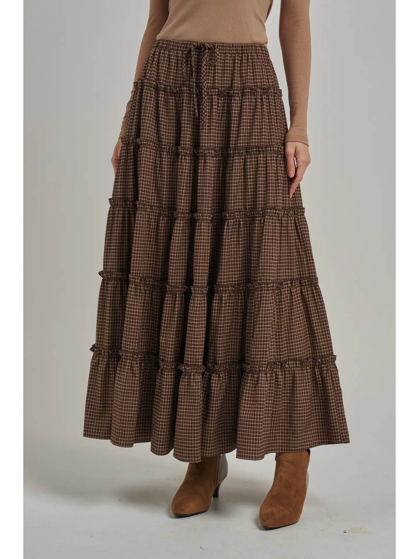 Mini Checkered Tiered Maxi Skirt