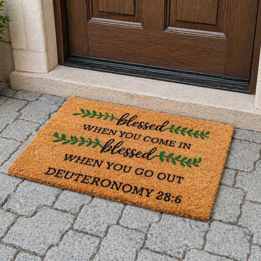 Blessed Welcome Scripture Rustic Coir Doormat