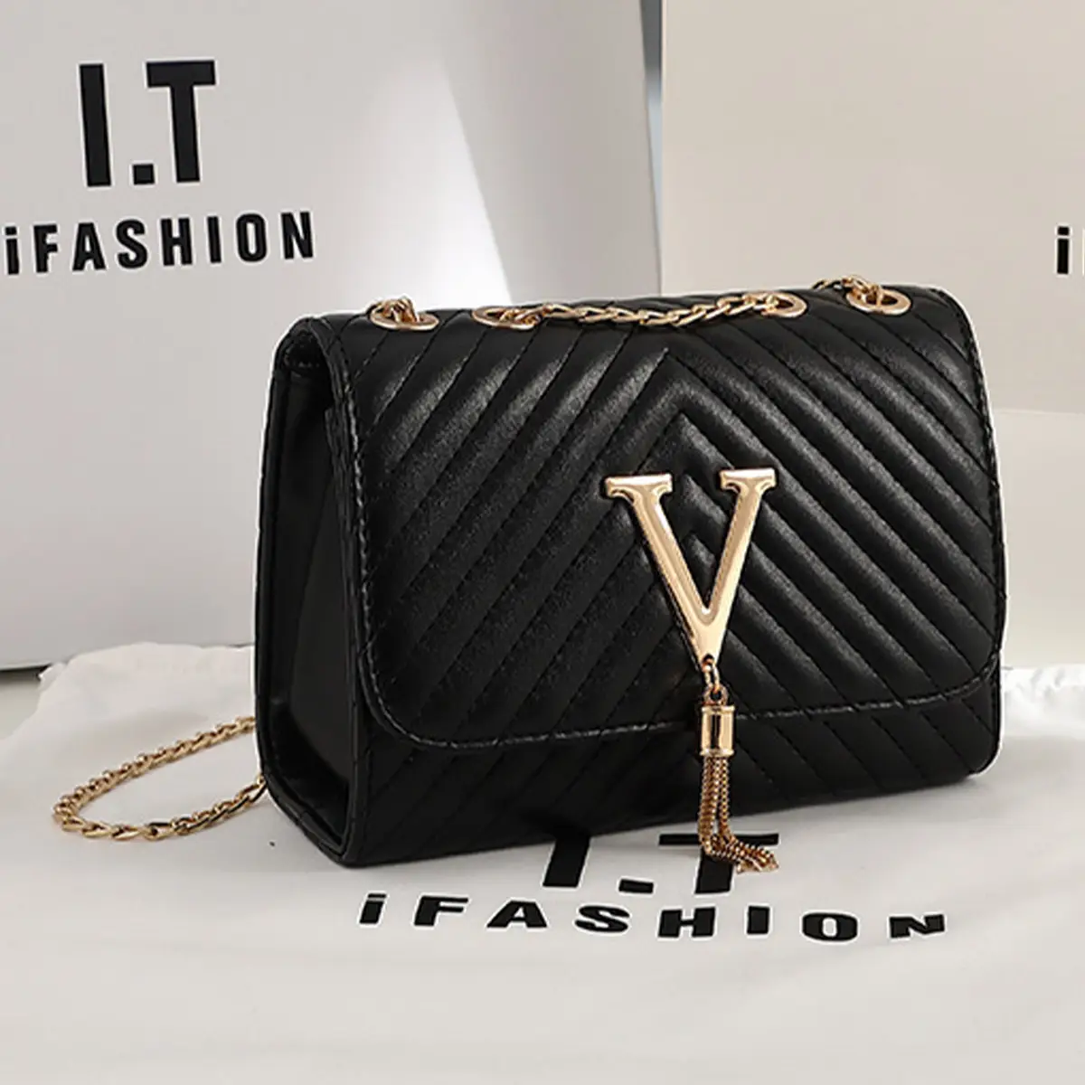 Striped Embroidered Shoulder Bag