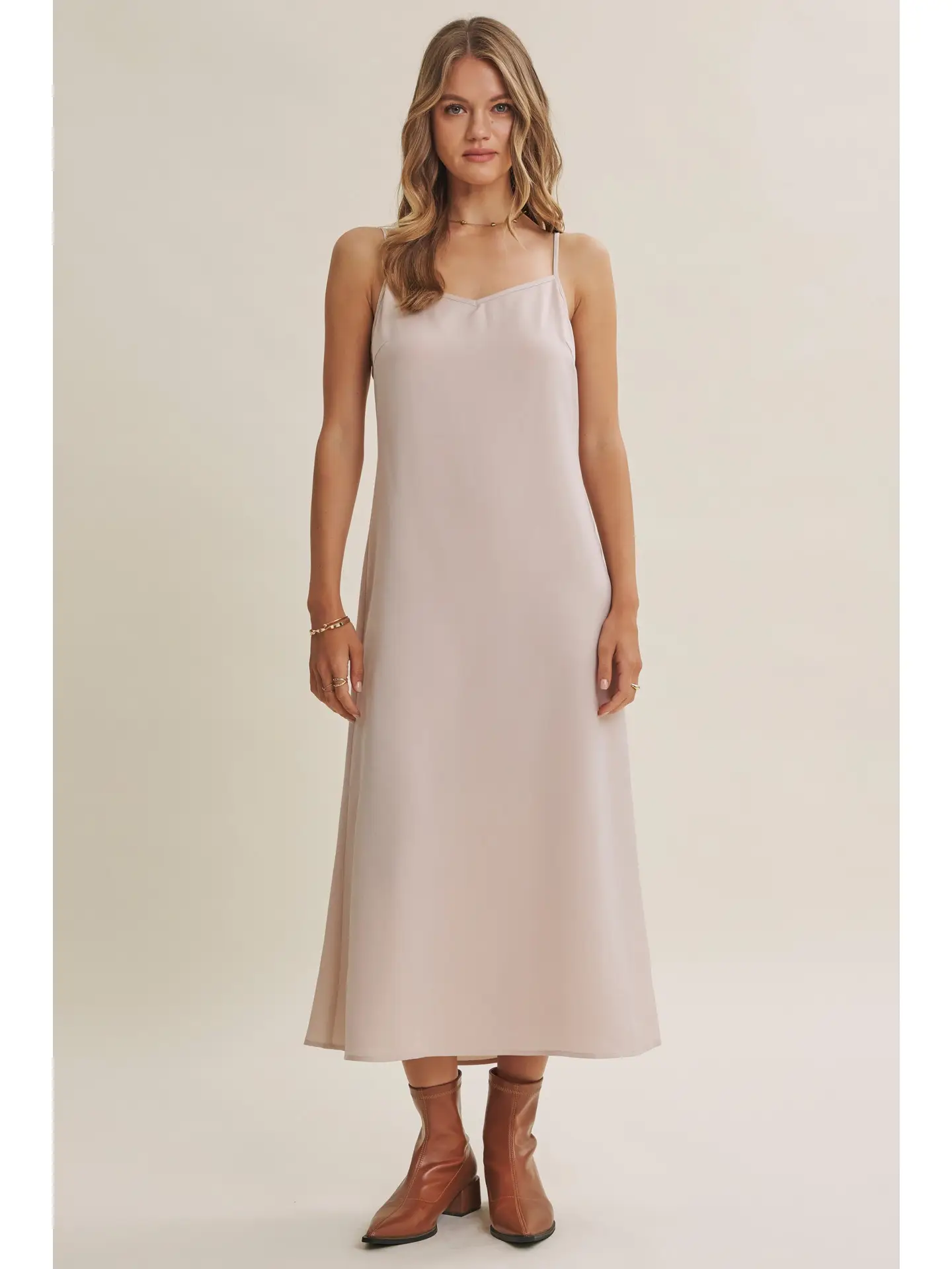 Cable Knit Sweater Vest & Satin Slip Midi