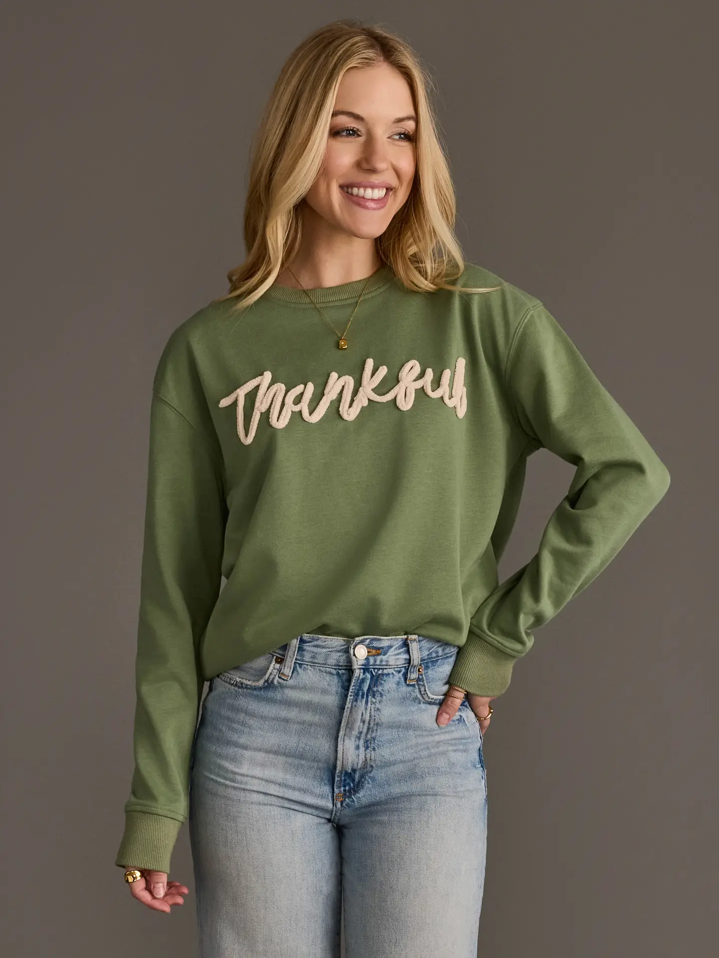 Sage Green Thankful Sweatshirt