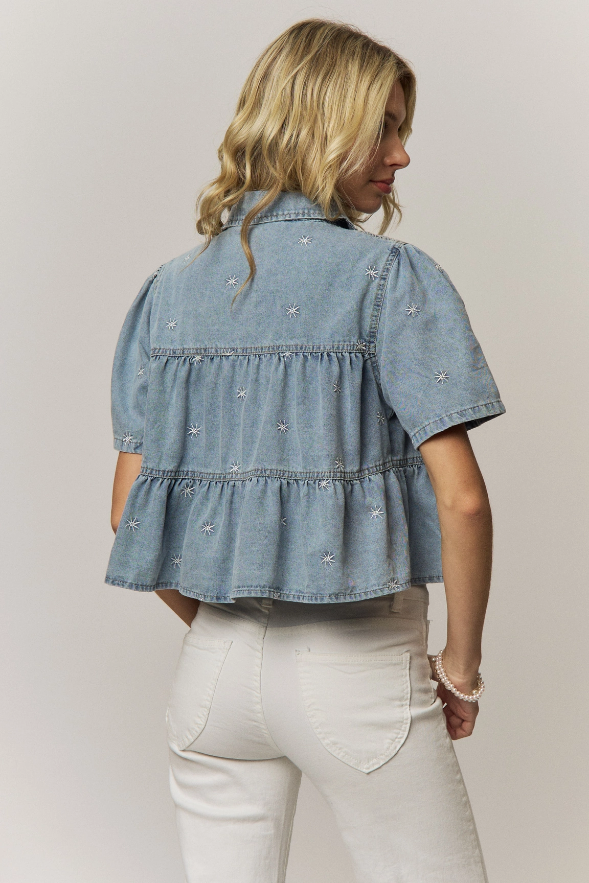 Star Embroidered Denim Shirt