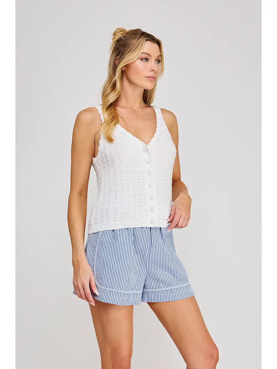 Textured Sweater Knit Button-Up Tank