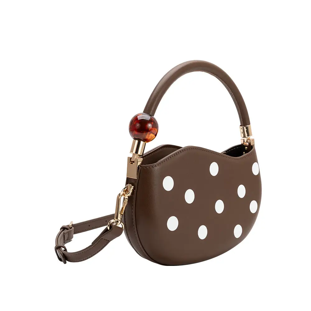 Melie Bianco Jennie Chocolate Recycled Vegan Polka Dot Top Handle Bag