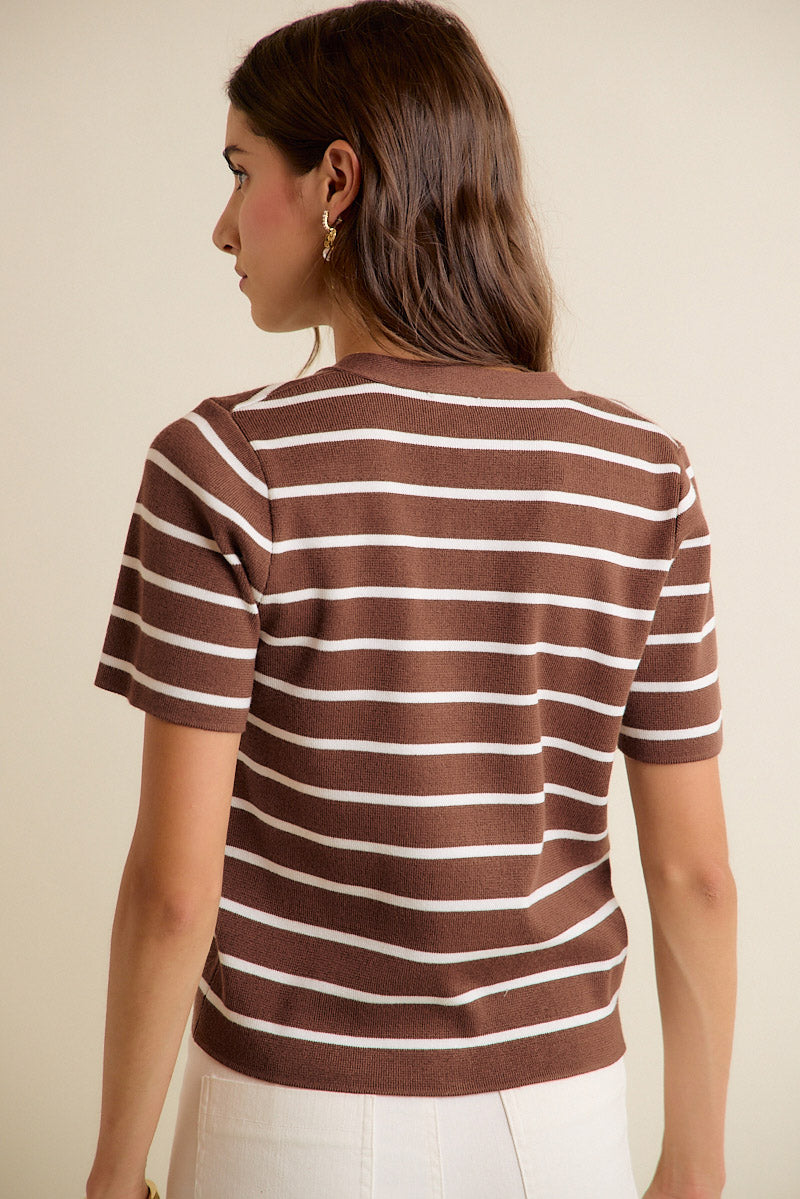 Brown/White Striped Sweater Cardigan