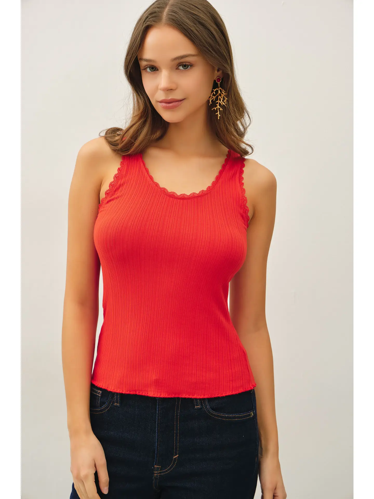 Lace Trimmed Ribbed Tank