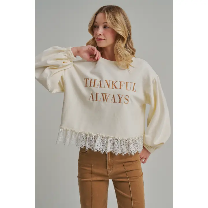 Thankful Always Cream Shirt with Lace