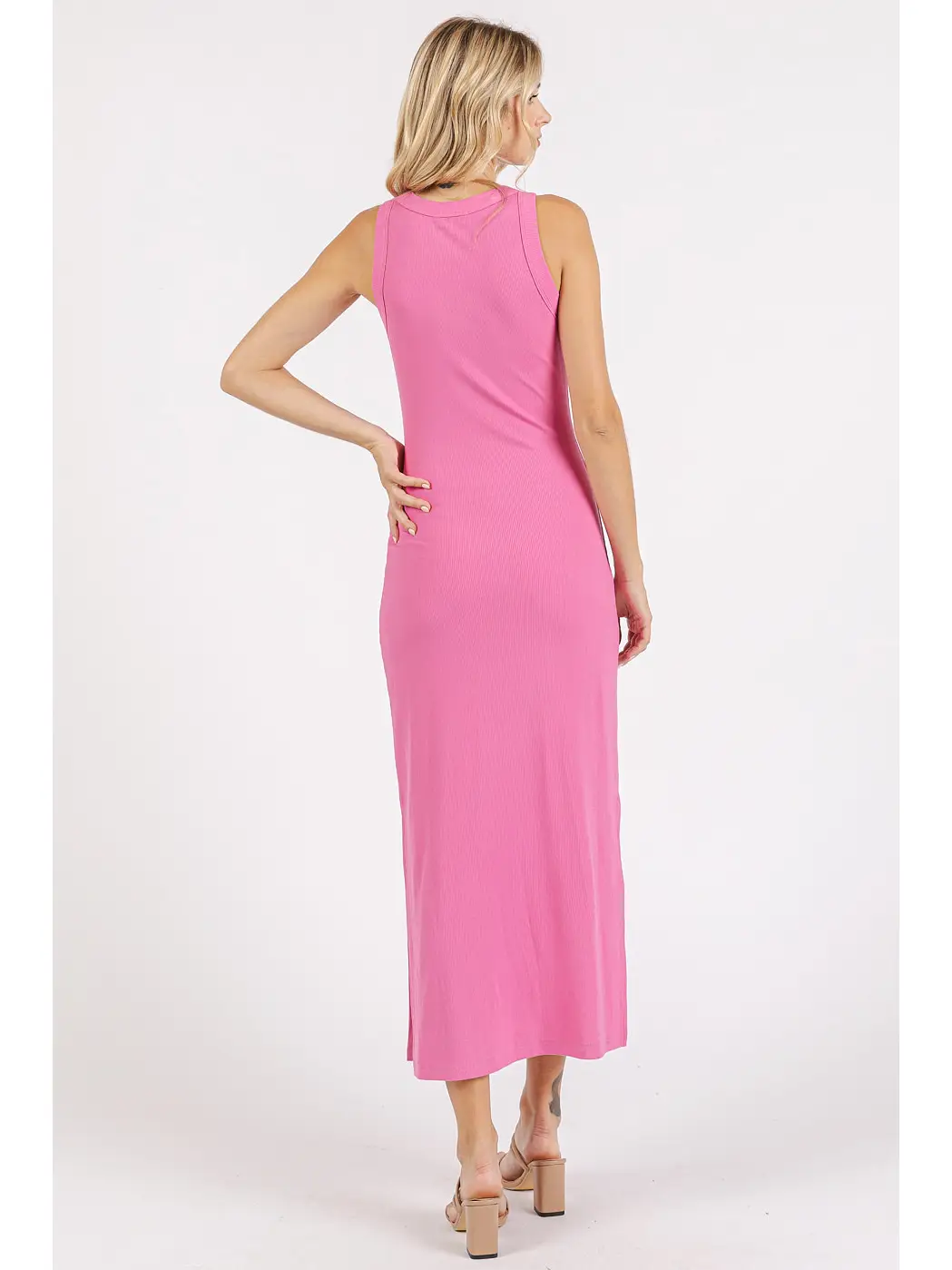 Pink Rib Knit Tank Maxi Dress