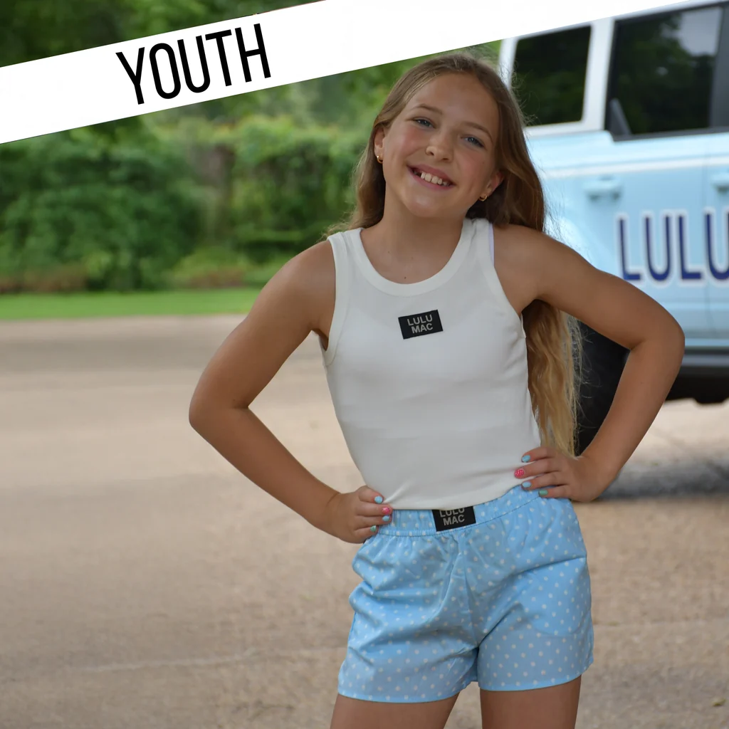 Lulu Mac Youth Light Blue Mini Polka Dot Shorts