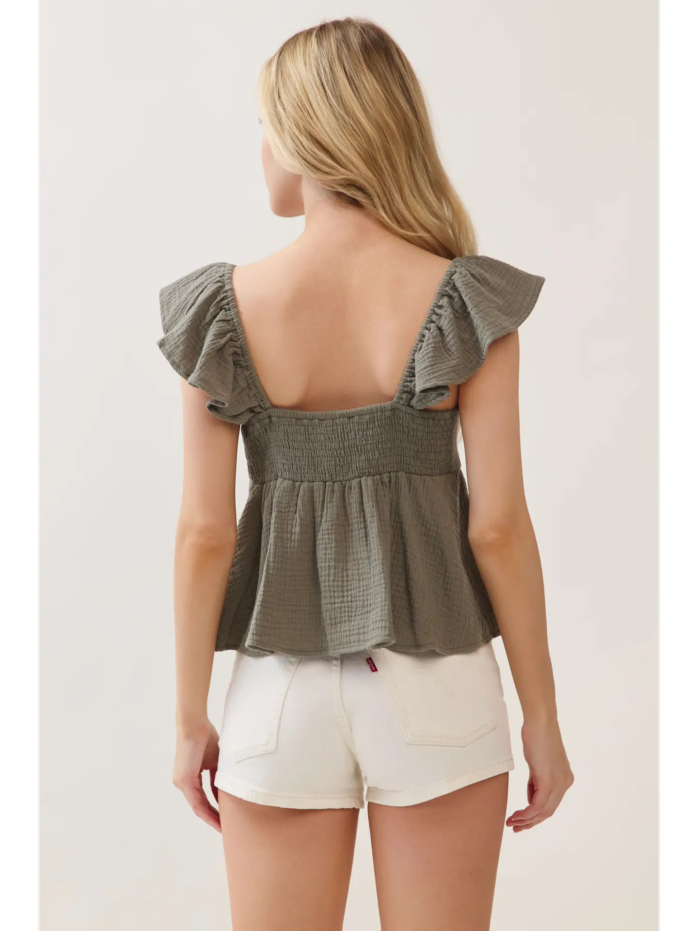 Double Gauze Sleeve Ruffled Babydoll Top