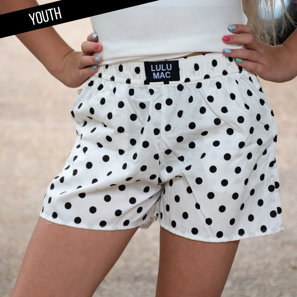 Lulu Mac Youth White & Black Small Polka Dot Shorts