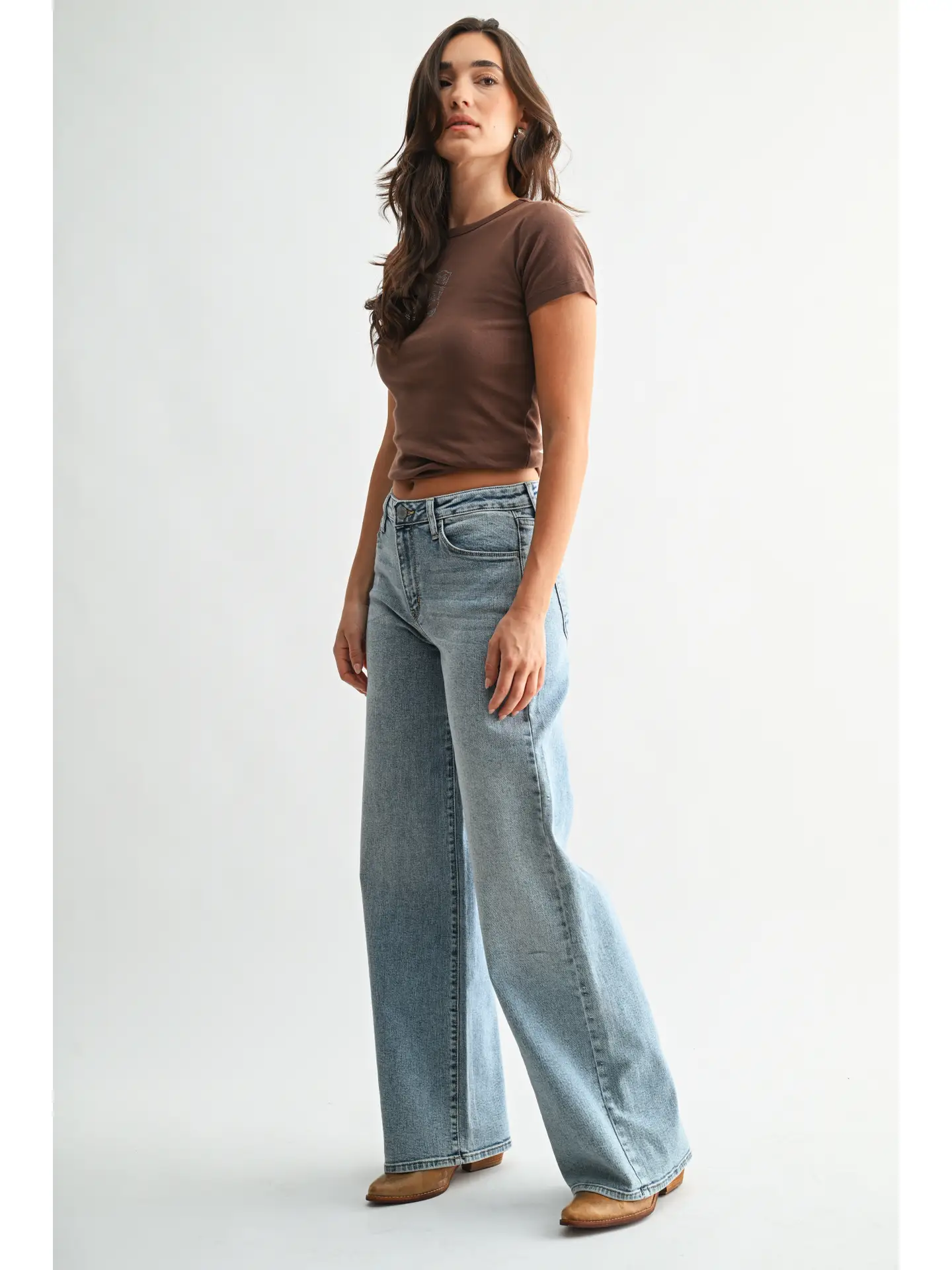 High Rise Stretchy Wide Leg - Medium Denim