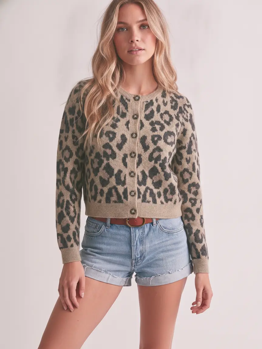 LEOPARD Button Down Cardigan