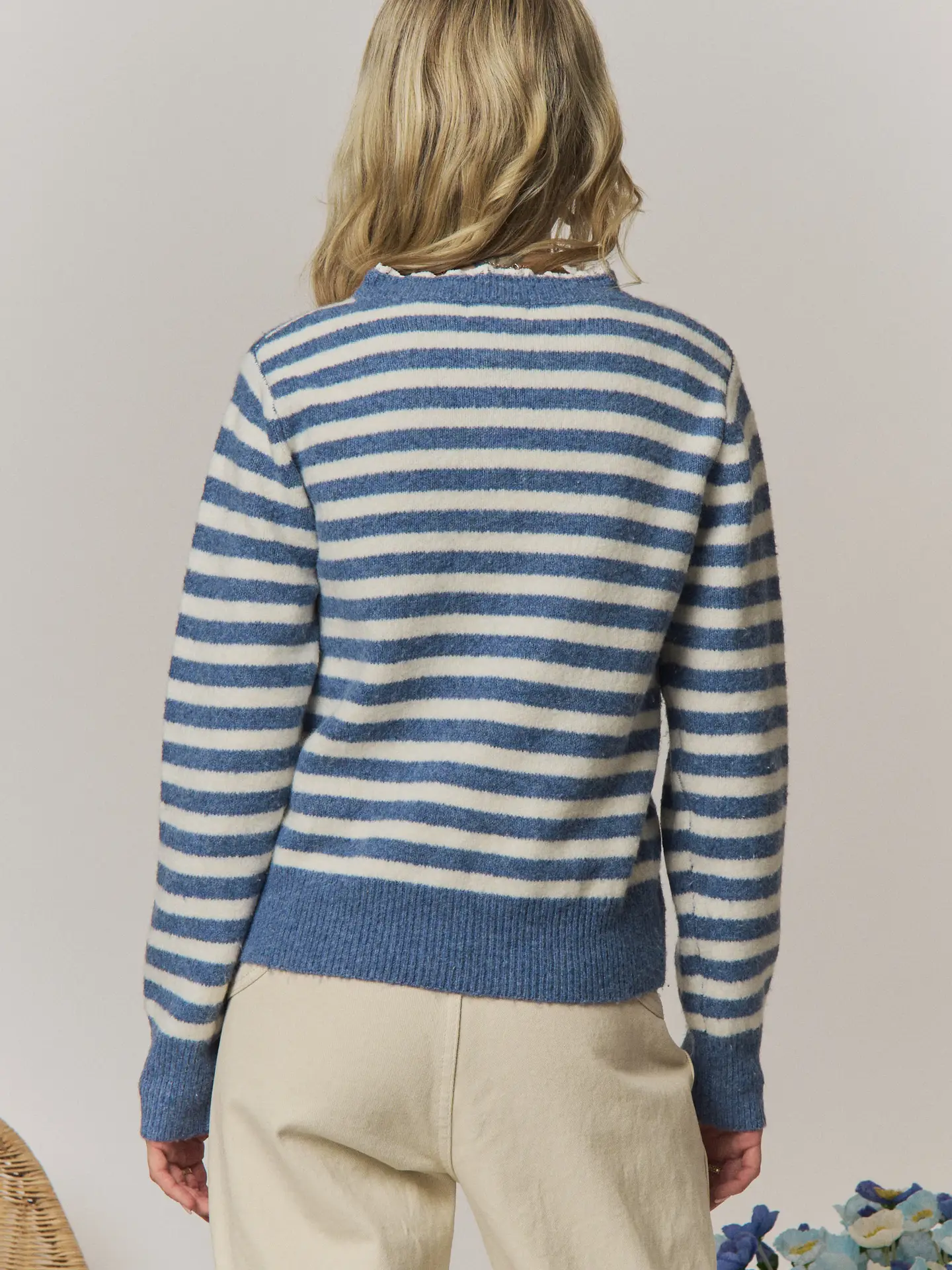 Vintage Striped Henley Knit Sweater
